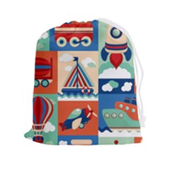 Toy-transport-cartoon-seamless-pattern-with-airplane-aerostat-sail-yacht-vector-illustration Drawstring Pouch (2xl)