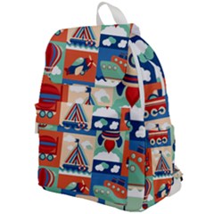 Toy-transport-cartoon-seamless-pattern-with-airplane-aerostat-sail-yacht-vector-illustration Top Flap Backpack by Jancukart