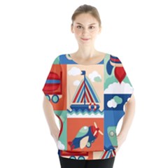 Toy-transport-cartoon-seamless-pattern-with-airplane-aerostat-sail-yacht-vector-illustration Batwing Chiffon Blouse