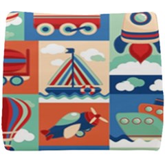 Toy-transport-cartoon-seamless-pattern-with-airplane-aerostat-sail-yacht-vector-illustration Seat Cushion by Jancukart