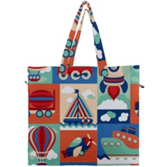 Toy-transport-cartoon-seamless-pattern-with-airplane-aerostat-sail-yacht-vector-illustration Canvas Travel Bag