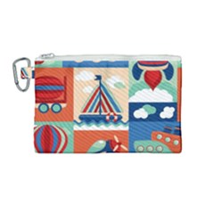 Toy-transport-cartoon-seamless-pattern-with-airplane-aerostat-sail-yacht-vector-illustration Canvas Cosmetic Bag (medium)