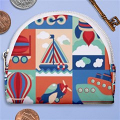 Toy-transport-cartoon-seamless-pattern-with-airplane-aerostat-sail-yacht-vector-illustration Horseshoe Style Canvas Pouch by Jancukart