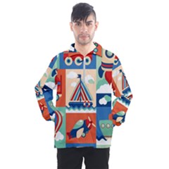 Toy-transport-cartoon-seamless-pattern-with-airplane-aerostat-sail-yacht-vector-illustration Men s Half Zip Pullover by Jancukart