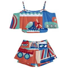 Toy-transport-cartoon-seamless-pattern-with-airplane-aerostat-sail-yacht-vector-illustration Kids  Off Shoulder Skirt Bikini