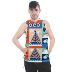 Toy-transport-cartoon-seamless-pattern-with-airplane-aerostat-sail-yacht-vector-illustration Men s Sleeveless Hoodie by Jancukart