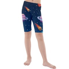 Background-template-with-bright-stars-dark-sky Kids  Mid Length Swim Shorts by Jancukart