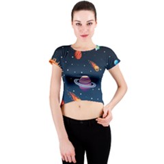 Background-template-with-bright-stars-dark-sky Crew Neck Crop Top