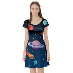 Background-template-with-bright-stars-dark-sky Short Sleeve Skater Dress