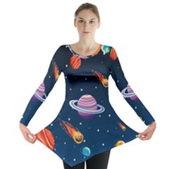 Background-template-with-bright-stars-dark-sky Long Sleeve Tunic 