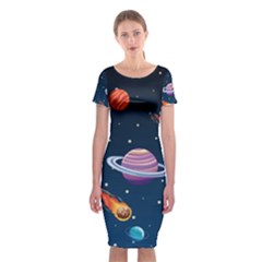 Background-template-with-bright-stars-dark-sky Classic Short Sleeve Midi Dress