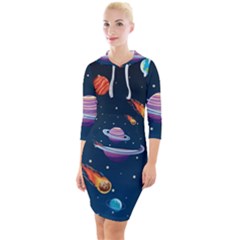 Background-template-with-bright-stars-dark-sky Quarter Sleeve Hood Bodycon Dress