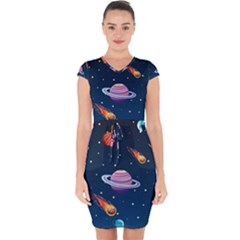 Background-template-with-bright-stars-dark-sky Capsleeve Drawstring Dress 