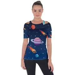 Background-template-with-bright-stars-dark-sky Shoulder Cut Out Short Sleeve Top