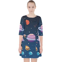 Background-template-with-bright-stars-dark-sky Quarter Sleeve Pocket Dress by Jancukart