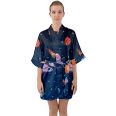 Background-template-with-bright-stars-dark-sky Half Sleeve Satin Kimono 