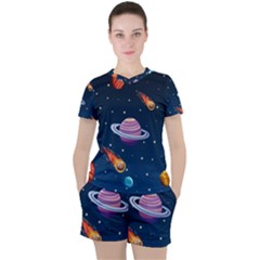 Background-template-with-bright-stars-dark-sky Women s Tee And Shorts Set