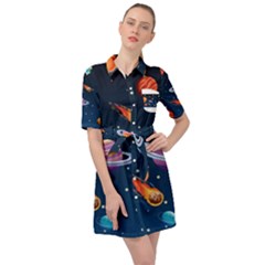 Background-template-with-bright-stars-dark-sky Belted Shirt Dress by Jancukart