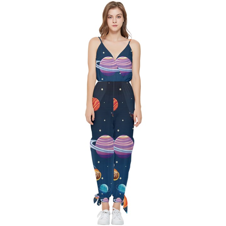 Background-template-with-bright-stars-dark-sky Sleeveless Tie Ankle Chiffon Jumpsuit