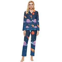 Background-template-with-bright-stars-dark-sky Womens  Long Sleeve Velvet Pocket Pajamas Set