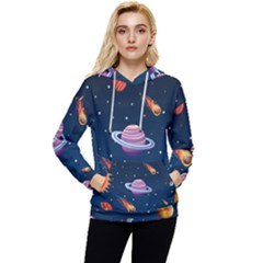 Background-template-with-bright-stars-dark-sky Women s Lightweight Drawstring Hoodie