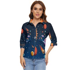 Background-template-with-bright-stars-dark-sky Women s Quarter Sleeve Pocket Shirt