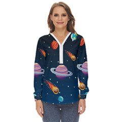 Background-template-with-bright-stars-dark-sky Zip Up Long Sleeve Blouse