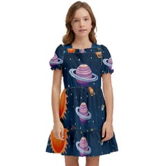 Background-template-with-bright-stars-dark-sky Kids  Puff Sleeved Dress by Jancukart