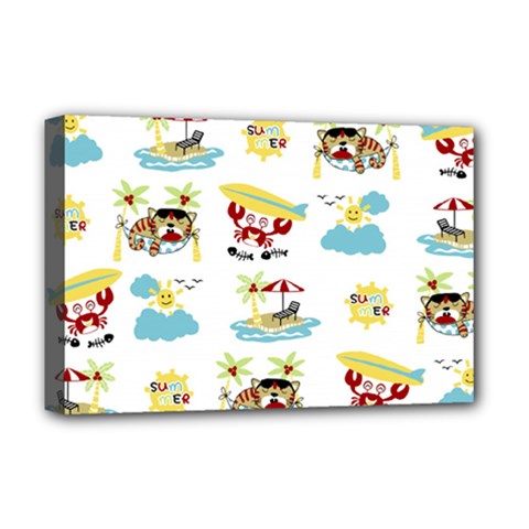 Vector-pattern-with-funny-animals-cartoon-summer-holiday-beach Deluxe Canvas 18  X 12  (stretched) by Jancukart