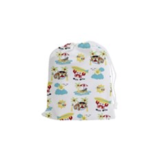 Vector-pattern-with-funny-animals-cartoon-summer-holiday-beach Drawstring Pouch (small)