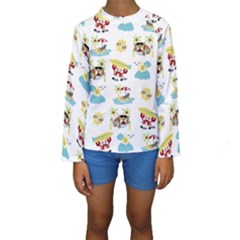 Vector-pattern-with-funny-animals-cartoon-summer-holiday-beach Kids  Long Sleeve Swimwear