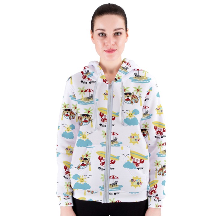 Vector-pattern-with-funny-animals-cartoon-summer-holiday-beach Women s Zipper Hoodie