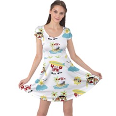 Vector-pattern-with-funny-animals-cartoon-summer-holiday-beach Cap Sleeve Dress