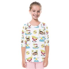 Vector-pattern-with-funny-animals-cartoon-summer-holiday-beach Kids  Quarter Sleeve Raglan Tee