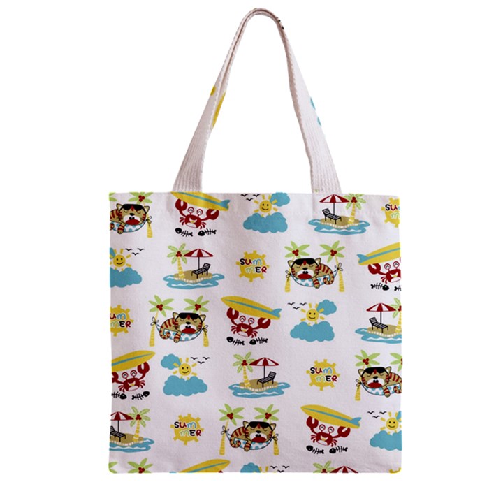 Vector-pattern-with-funny-animals-cartoon-summer-holiday-beach Zipper Grocery Tote Bag