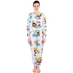 Vector-pattern-with-funny-animals-cartoon-summer-holiday-beach Onepiece Jumpsuit (ladies)