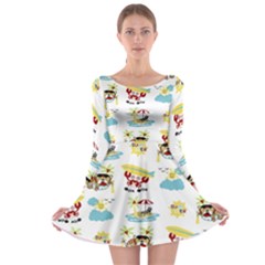 Vector-pattern-with-funny-animals-cartoon-summer-holiday-beach Long Sleeve Skater Dress