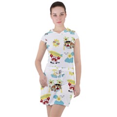 Vector-pattern-with-funny-animals-cartoon-summer-holiday-beach Drawstring Hooded Dress