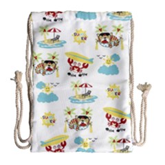 Vector-pattern-with-funny-animals-cartoon-summer-holiday-beach Drawstring Bag (large)