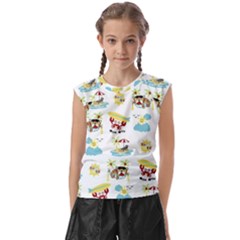 Vector-pattern-with-funny-animals-cartoon-summer-holiday-beach Kids  Raglan Cap Sleeve Tee