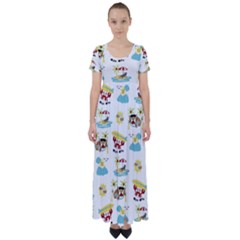 Vector-pattern-with-funny-animals-cartoon-summer-holiday-beach High Waist Short Sleeve Maxi Dress