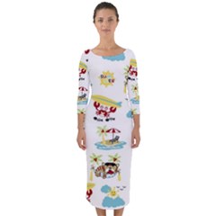 Vector-pattern-with-funny-animals-cartoon-summer-holiday-beach Quarter Sleeve Midi Bodycon Dress