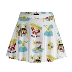 Vector-pattern-with-funny-animals-cartoon-summer-holiday-beach Mini Flare Skirt