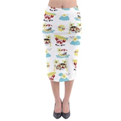 Vector-pattern-with-funny-animals-cartoon-summer-holiday-beach Midi Pencil Skirt