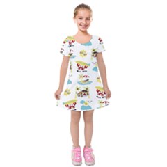 Vector-pattern-with-funny-animals-cartoon-summer-holiday-beach Kids  Short Sleeve Velvet Dress