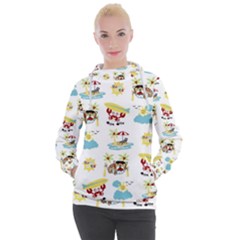 Vector-pattern-with-funny-animals-cartoon-summer-holiday-beach Women s Hooded Pullover by Jancukart