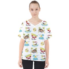 Vector-pattern-with-funny-animals-cartoon-summer-holiday-beach V-neck Dolman Drape Top by Jancukart