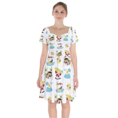 Vector-pattern-with-funny-animals-cartoon-summer-holiday-beach Short Sleeve Bardot Dress