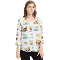 Vector-pattern-with-funny-animals-cartoon-summer-holiday-beach Chiffon Quarter Sleeve Blouse