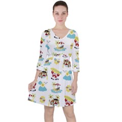 Vector-pattern-with-funny-animals-cartoon-summer-holiday-beach Quarter Sleeve Ruffle Waist Dress